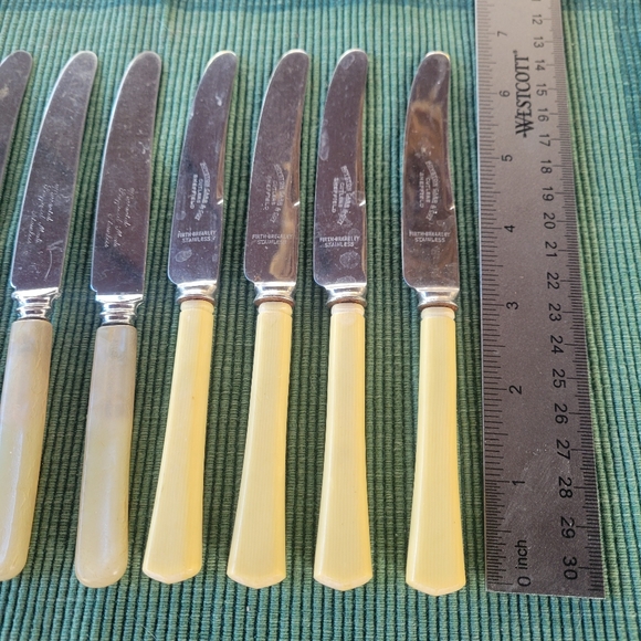 Set of Nine Sheffield Stainless Steel Faux Bone Handled Knives - Picture 4 of 9